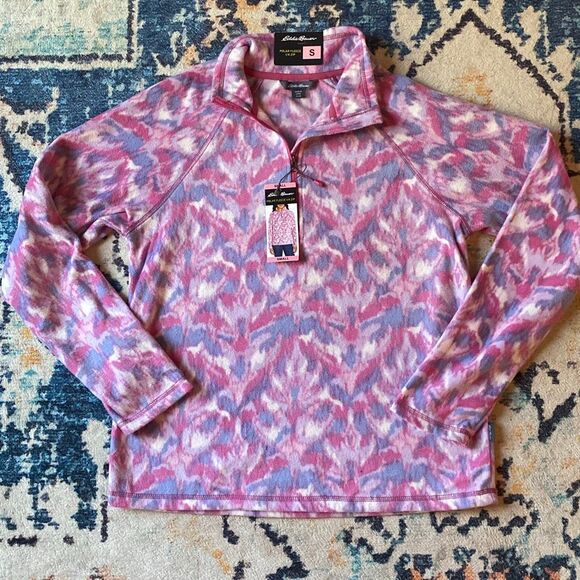 EDDIE BAUER Women Size S Pink Abstract 1/4 Zip Polar Fleece Pullover NWT - Picture 1 of 6